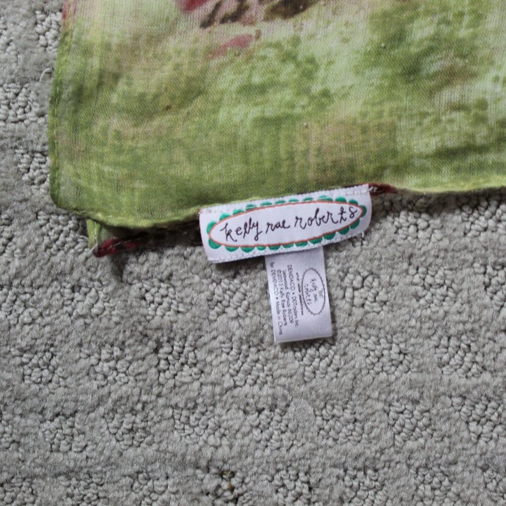 NWOT Kelly Rae Roberts Green and Pink 70"x24" Floral Scarf - Picture 4 of 6